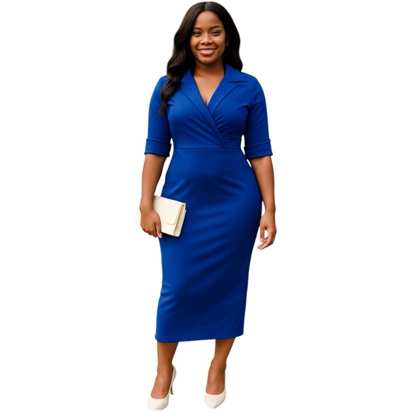 Good Times USA Royal Blue Collared Midi Dress • Size 1X (Fits Like M) - Picture 1 of 12
